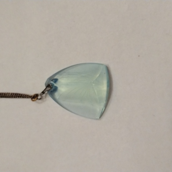 SOLD!! Vintage Hand Carved Butterfly Blue Topaz Pendant on Chain Necklace! - Picture 2 of 9